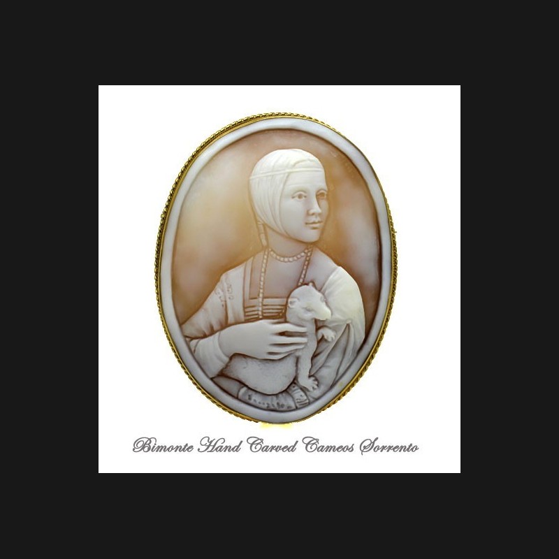 "Cecilia Gallerani, The Lady with the Ermine" Cameo Brooch and Pendant