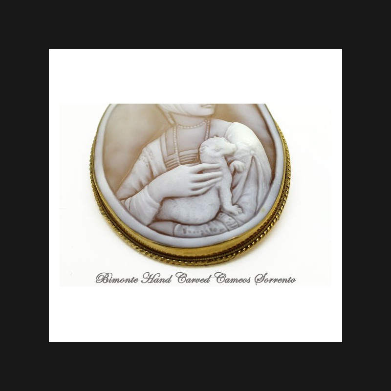 "Cecilia Gallerani, The Lady with the Ermine" Cameo Brooch and Pendant