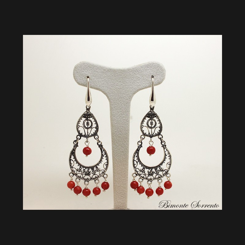 ''Filigrana'' Red Italian Coral Earrings