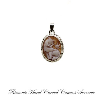 ''Cat & Little Bird'' Cameo Pendant