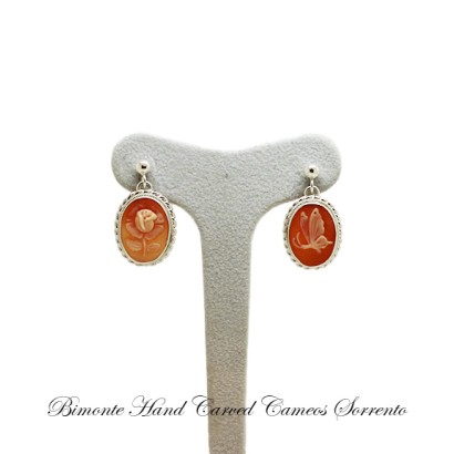 ''Rose & Butterfly'' Cameo Earrings