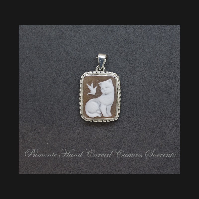 "Cat And The Bird" Cameo Pendant
