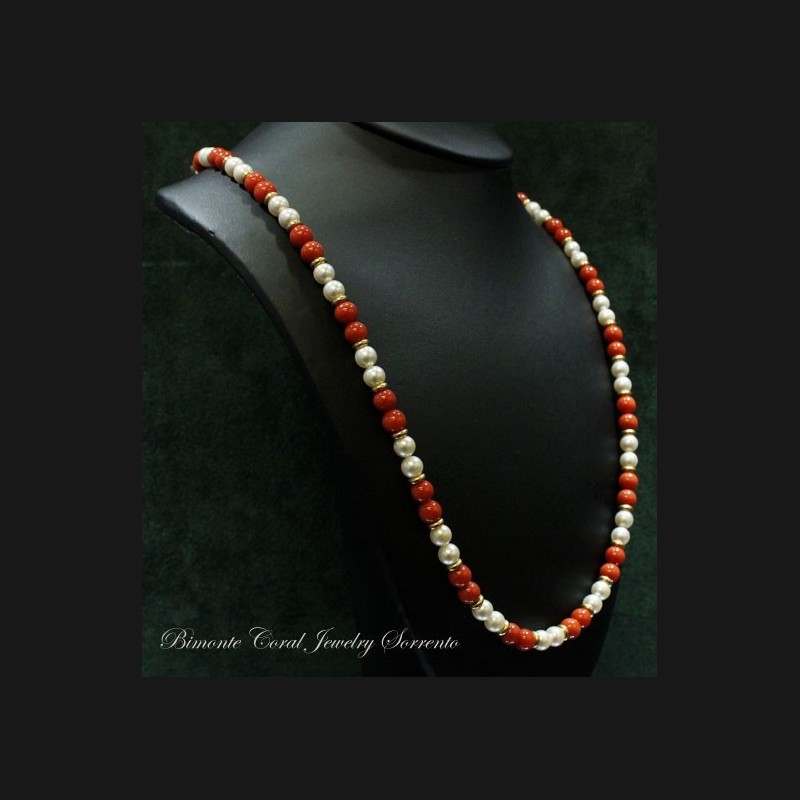 "Dione" Coral and Pearls Necklace