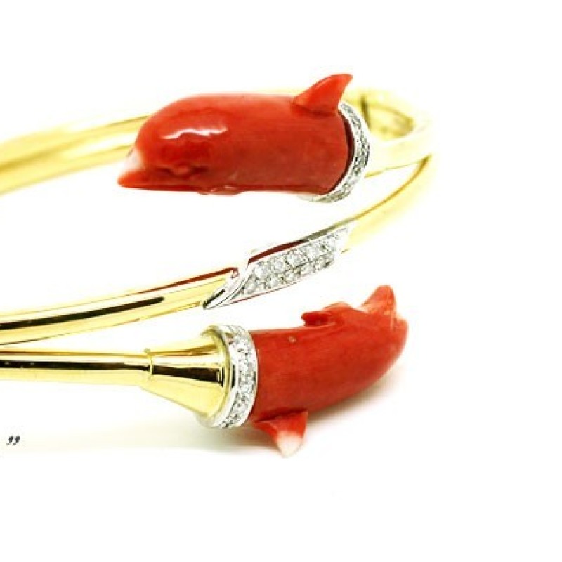 "Dolphins" Coral and Diamonds Bracelet